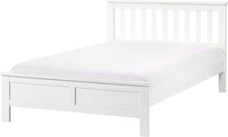 Beliani Bed Frame White Pine Wood EU Small Double Size 4ft Slatted Base Scandinavian Traditional Style Bedroom MAYENNE