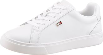 Tommy Hilfiger Sneaker TOMMY HILFIGER FLAG COURT SNEAKER, Damen, Gr. 36, weiss (wei&szlig;), Leder, unifarben, Schuhe Sneaker, Schn&uuml;rschuh, Halbschuh, Freizeitschuh mit ed