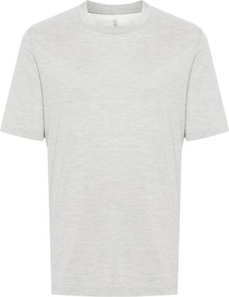 Brunello Cucinelli T-shirt met gem&ecirc;leerd effect en ronde hals - Heren - T-shirts - Grijs - 2XL - Leer - Tops