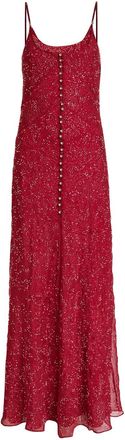 Paco Rabanne Bead-embellished Chiffon Maxi Dress - Red - 38 (UK10 / S)