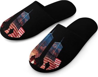Generic Never Forget 911 Mens Flannel Slipper Soft Non Slip House Shoes Comfy Winter Warm Indoor Outdoor Slippers