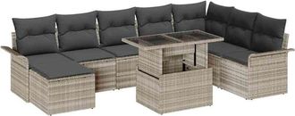 vidaXL Conjunto De Sof&aacute; De Jard&iacute;n Con Coj&iacute;n 9 Pcs Gris Claro Vidaxl