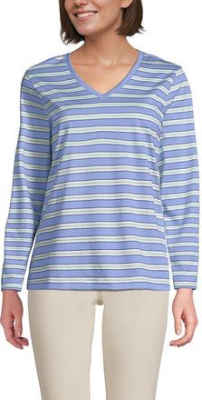 Lands End Supima Cotton Long Sleeve V-Neck T-Shirt in Light Sea Blue Multi Stripe at Nordstrom, Size X-Large