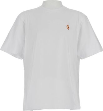 Maison Kitsuné Tops, Heren, Wit, L, Katoen, Standing Fox T-shirt