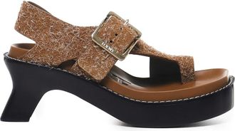 Loewe High Heel Sandals, female, Brown, Size: 6 US Brushed Suede Sandals with Metal Buckles