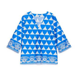Maliparmi Blouses, female, Blue, Size: XL Optical Broderie Shirt