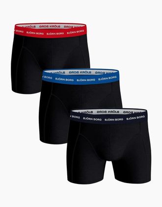 Bj&ouml;rn Borg Mens 3-Pack Contrast Waistband Boxer Briefs, Black w/ red/blue/navy - Black/Black/Black - Size: 33/32/32