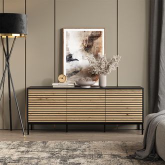 Vicco C&oacute;moda Eliza, Negro/roble, 150 X 60 Cm Con 3 Cajones Vicco