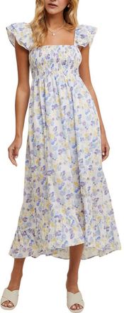 Wishlist Floral Flutter Sleeve Maxi Dress in Blue Combo at Nordstrom Rack, Size Medium