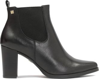 Kazar Zwarte minimalistische enkellaarsjes met elastische panelen - Dames - Laarzen met Hak - Zwart - 40 EU - Leer - Schoenen