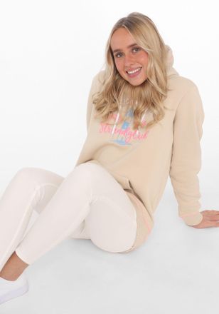 Zwillingsherz Hoodie ZWILLINGSHERZ Gl&uuml;cklich am Strand, Damen, Gr. L/XL (L/XL), beige (hellbeige), Obermaterial: 50% Baumwolle, 50% Polyester, comfort fit h&uuml;ftbedec