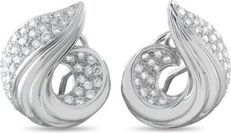 Luxury Bazaar 18K White Gold 1.72 ct Diamond Swirled Shell Clip-On Earrings MF31-011626