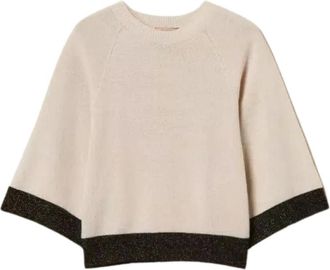 Twinset Truien & Vesten, Dames, Beige, XS, Wol, Cropped Ronde Hals Gebreide Trui