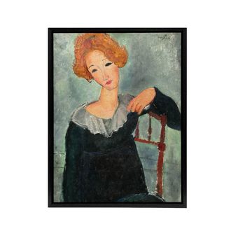Artery8 Woman with Red Hair Portrait Modigliani Vintage Framed Canvas Wall Art in Grey | Size: W24 x H32