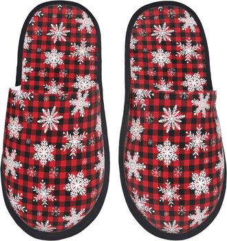 Generic Snowflake Red Plaid Men Women Slippers Cosy Shoes Fluffy House Slippers For Bedroom Indoor Winter L