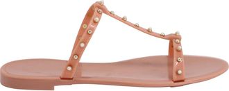 Stuart Weitzman Jelly Sandals with Pearl in Peach Pink Rubber