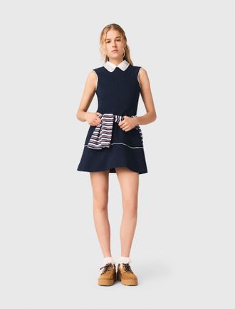 Maje Flared Dress With Contrast Trim - Navy - Maje
