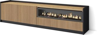 Skraut Home Skraut Home - Mueble Tv, Televisi&oacute;n, Muebles De Sal&oacute;n, Almacenaje, 207x37x50cm, Para Tv Hasta 80, Chimenea El&eacute;ctrica, Estilo Moderno, Roble Y Negro