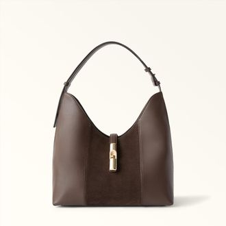 Furla Goccia Borsa A Spalla M Toni Espresso Marrone Pelle Di Vitello Sidney + Camoscio Donna