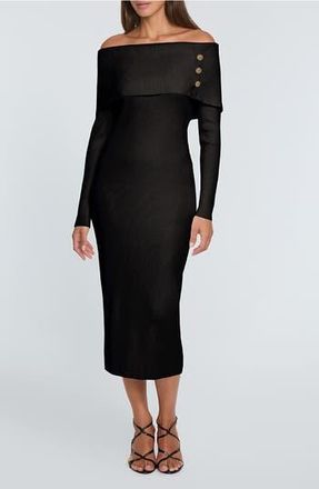 Elie Tahari The Imani Off the Shoulder Long Sleeve Midi Sweater Dress in Noir at Nordstrom Rack, Size X-Small