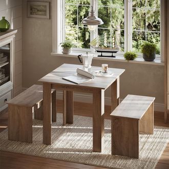Vicco Set De Mesa De Comedor Sentio, Sonoma, 80 X 80 Cm Con 2 Bancos