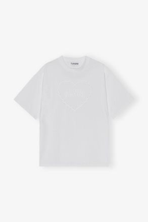 Ganni White Heavy Cotton Drop Shoulder Heart T-shirt - Size 3XL Organic