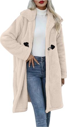 Generic Womens Winter Faux Fur Coats Warm Fleece Sherpa Long Jacket Mid Length Stand-Up Collar Teddy Fleece Cardigan Jackets Full Zip Warm Coat Fluffy Jumper 