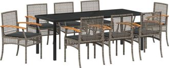 vidaXL Garden Dining Set 9 pcs Grey Poly Rattan vidaXL