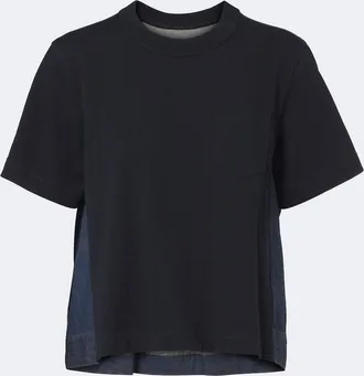 sacai T-shirt in jersey di cotone e denim
