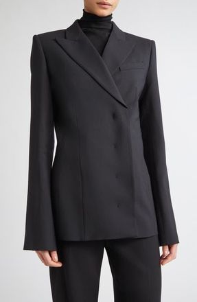 Sportmax Cocco Double Breasted Stretch Wool Blazer in Black at Nordstrom, Size 8