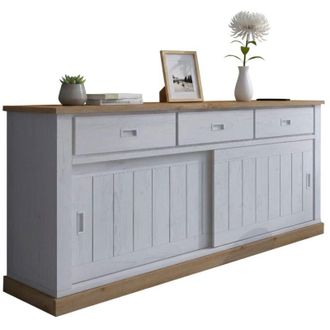 Dmora Credenza Malonno, Madia 3 Cassetti, 2 Ripiani, Apertura Scorrevole, 220x50x95h cm Bianco