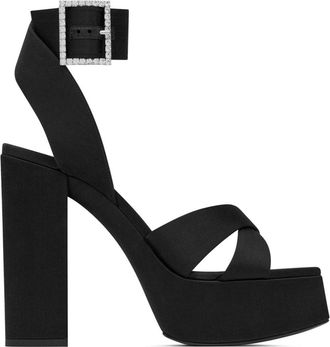 Saint Laurent Bianca 125mm crystal-embellished platform sandals - women - Silk - 40 - Black