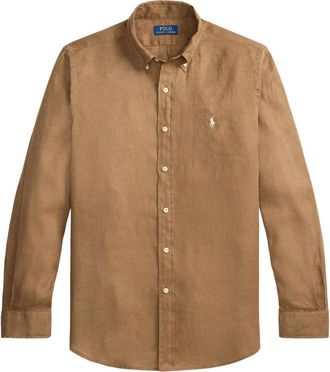 Polo Ralph Lauren Custom Fit Linen Shirt - Heren - Casual Overhemden - Bruin - S - Leer - Overhemden
