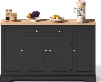 STILVORA Aparador De Cocina Con 3 Puertas, 1 Caj&oacute;n Y Estantes Ajustables, Con Antivuelco, En Mdf, Negro