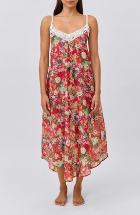 Papinelle Sleepwear Holly Lace Trim Cotton Voile Nightgown in Geranium at Nordstrom, Size Xx-Large