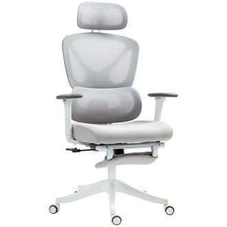 HOMCOM Ergonomic Office Chair - Recliner Computer Chair with Footrest - Grey | TJ Hughes