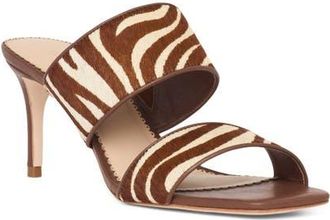 Cinq &agrave; Sept Sutton Zebra Haircalf Slide Sandal in Darksepia/ivory at Nordstrom, Size 37.5