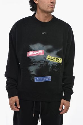 Off-white Printed Brushed Cotton Crewneck Sweatshirt Off-White
