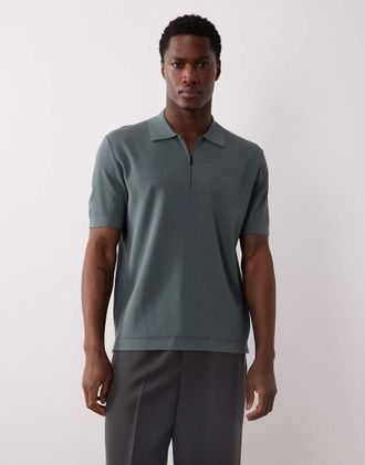 Mango T-shirt tecnica in maglina blu polvere termoregolante con zip corta