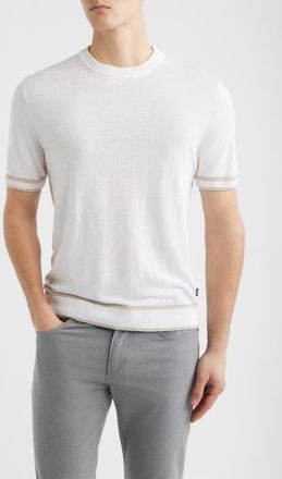 BOSS Norbertino Cotton Short Sleeve Tipped Sweater in White at Nordstrom, Size Xx-Large
