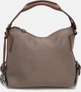 Giorgio Armani Brown/grey Signature Canvas And Leather Hobo