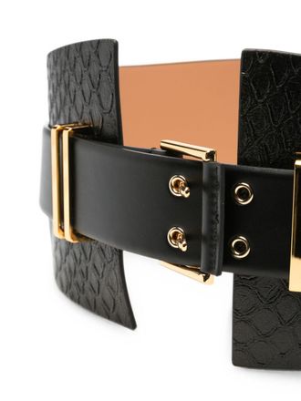 Elisabetta Franchi Snake-Effect Double-Buckle Belt - Black