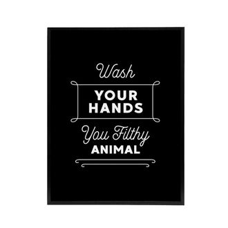Artery8 Funny Bathroom Decor Wash Hands Black Framed Canvas Wall Art Print | Size: W24 x H32
