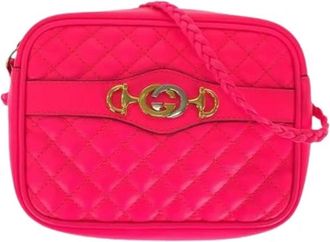 Gucci Pre-owned Cross Body Bags, female, Pink, Size: ONE SIZE Pre-owned Horsebit Interlocking Leather Shoulder Bag