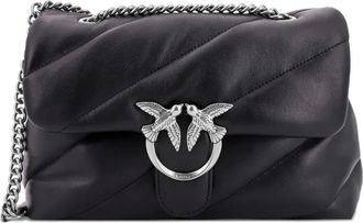 Pinko medium Classic Love matelass&eacute; flap leather shoulder bag - Black