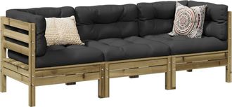 vidaXL Set De Sof&aacute;s Jard&iacute;n 3 Pzas Con Cojines Madera Pino Impregnada Vidaxl