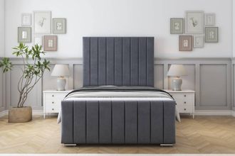 Sloomy California Plush Bed Frame With 50 Upholstered Headboard in Dark Grey | Size: King