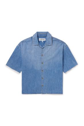 Loewe Camp-Collar Cutout Frayed Denim Shirt
