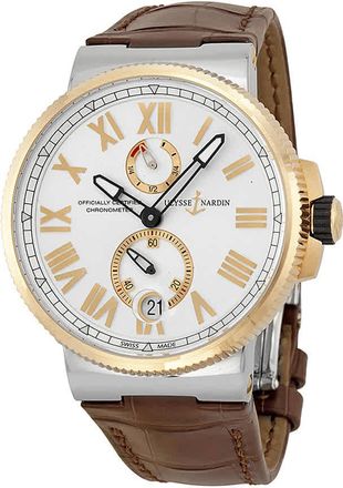 Ulysse Nardin Marine Chronometer Silver Dial Brown Leather Mens Watch 1185-122-41