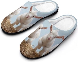 Generic Four Goats Jumping Mens Cozy Cotton Slippers with Memory Foam Lightweight Anti-skid House Shoes for Indoor Outdoor